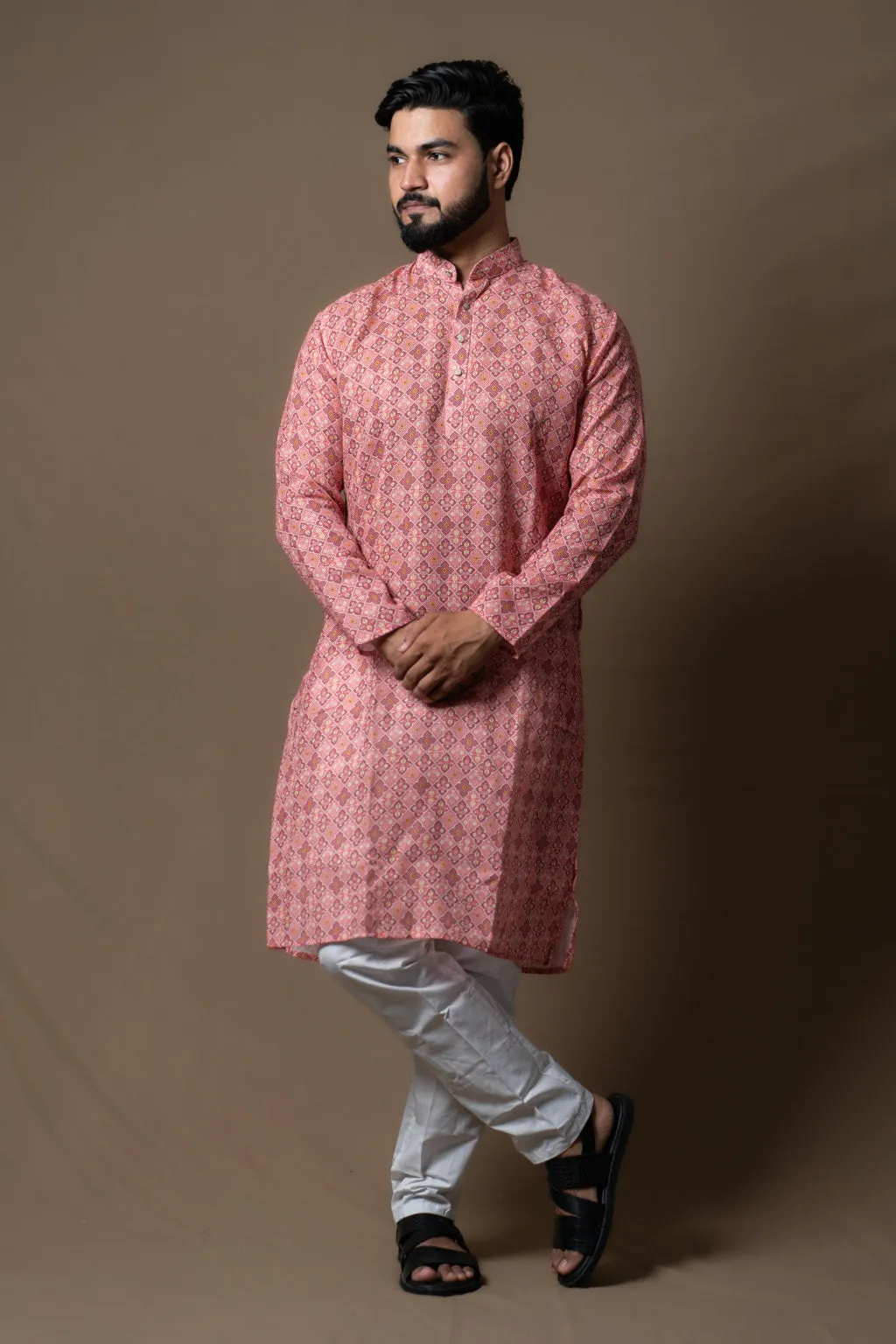 PINK PRINTED BLOCKS KURTA PAJAMA