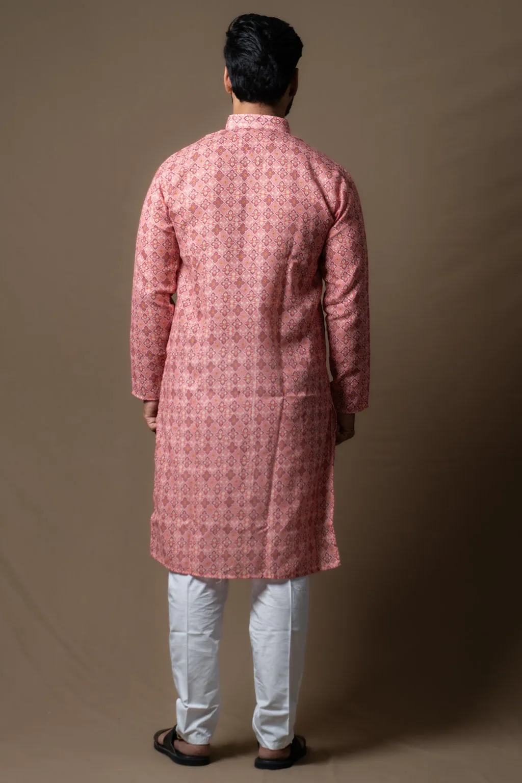 PINK PRINTED BLOCKS KURTA PAJAMA