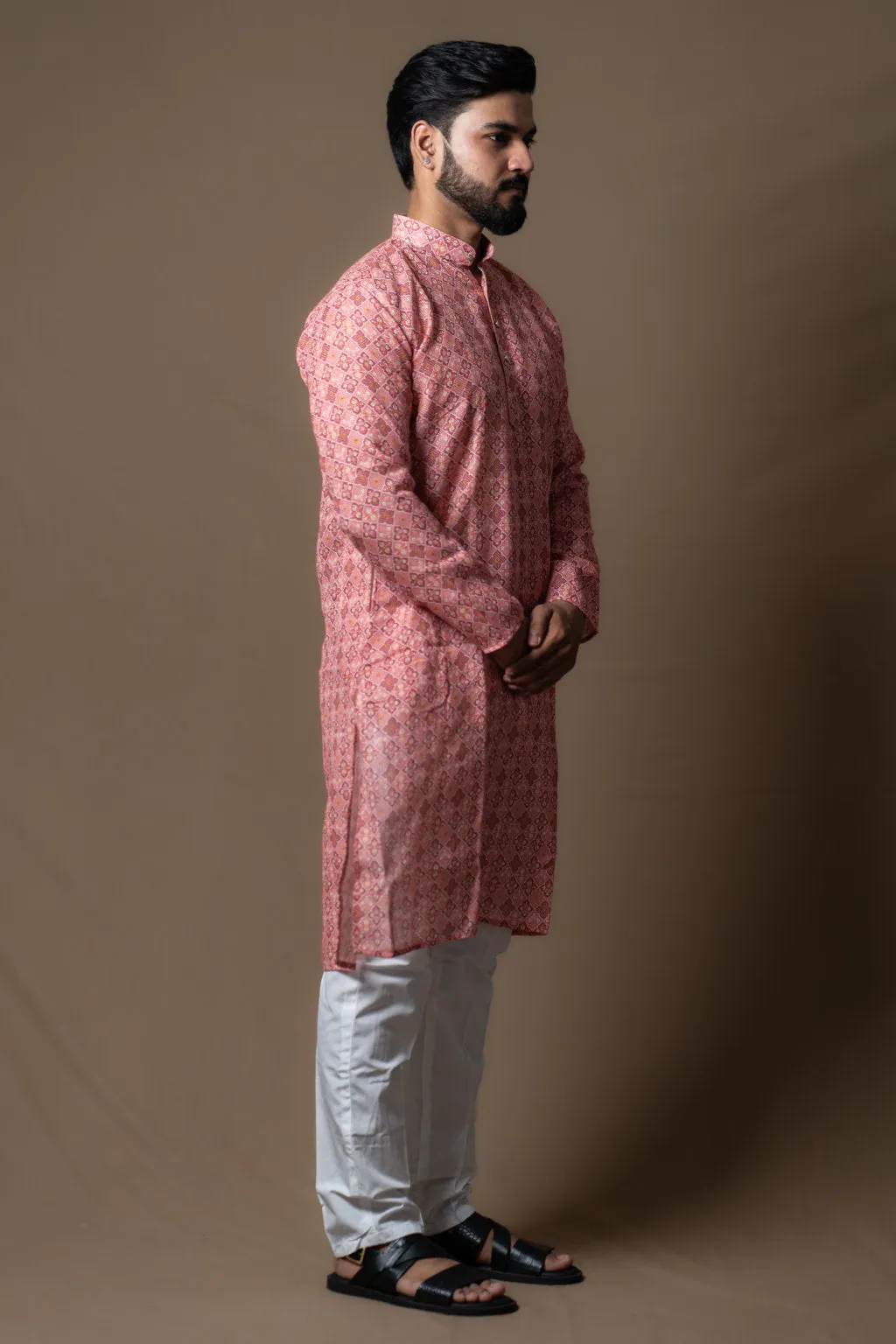 PINK PRINTED BLOCKS KURTA PAJAMA