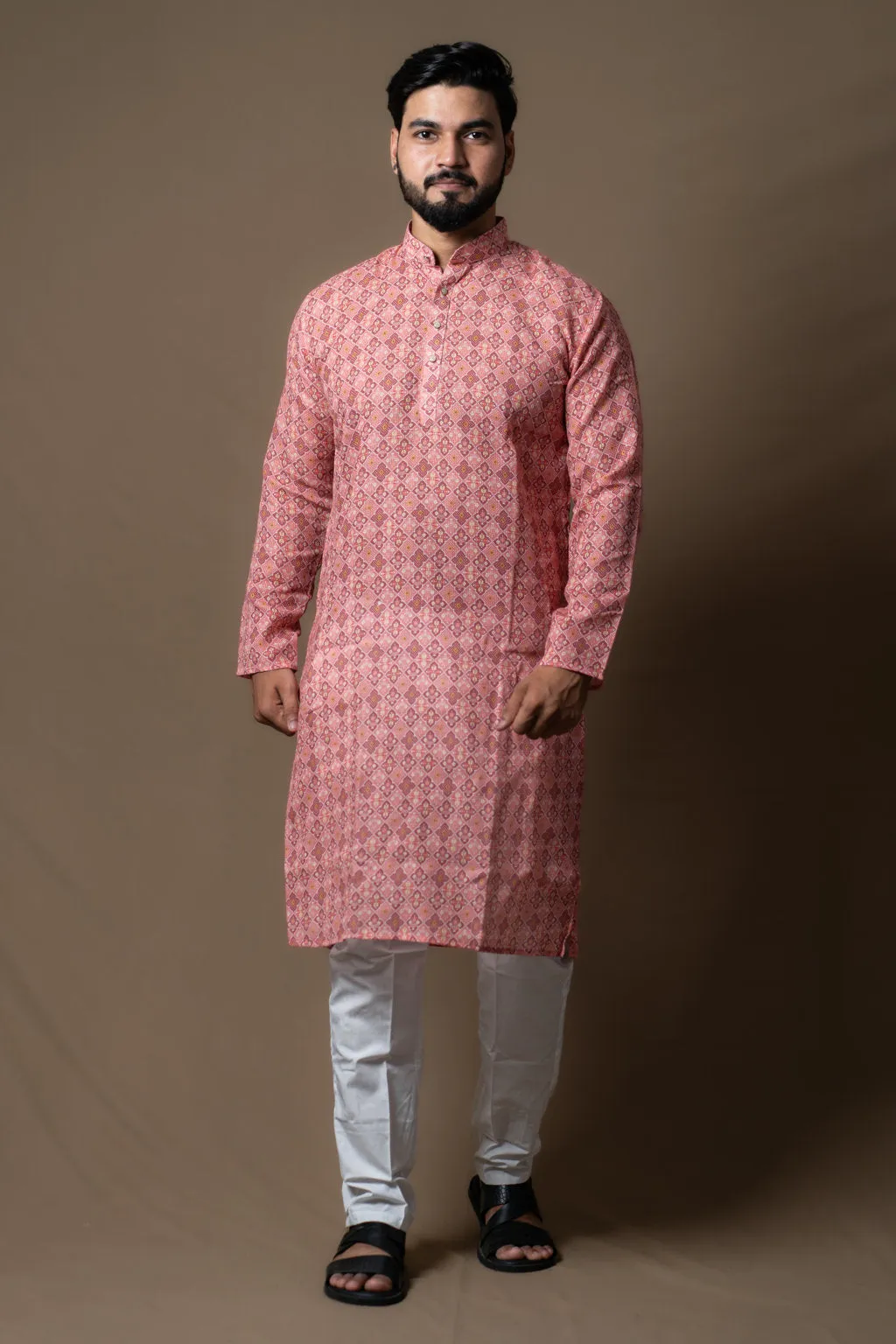 PINK PRINTED BLOCKS KURTA PAJAMA