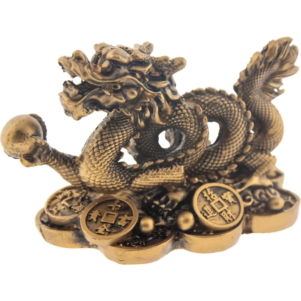 Polyresin Feng Shui Figurine Money Dragon - Gold