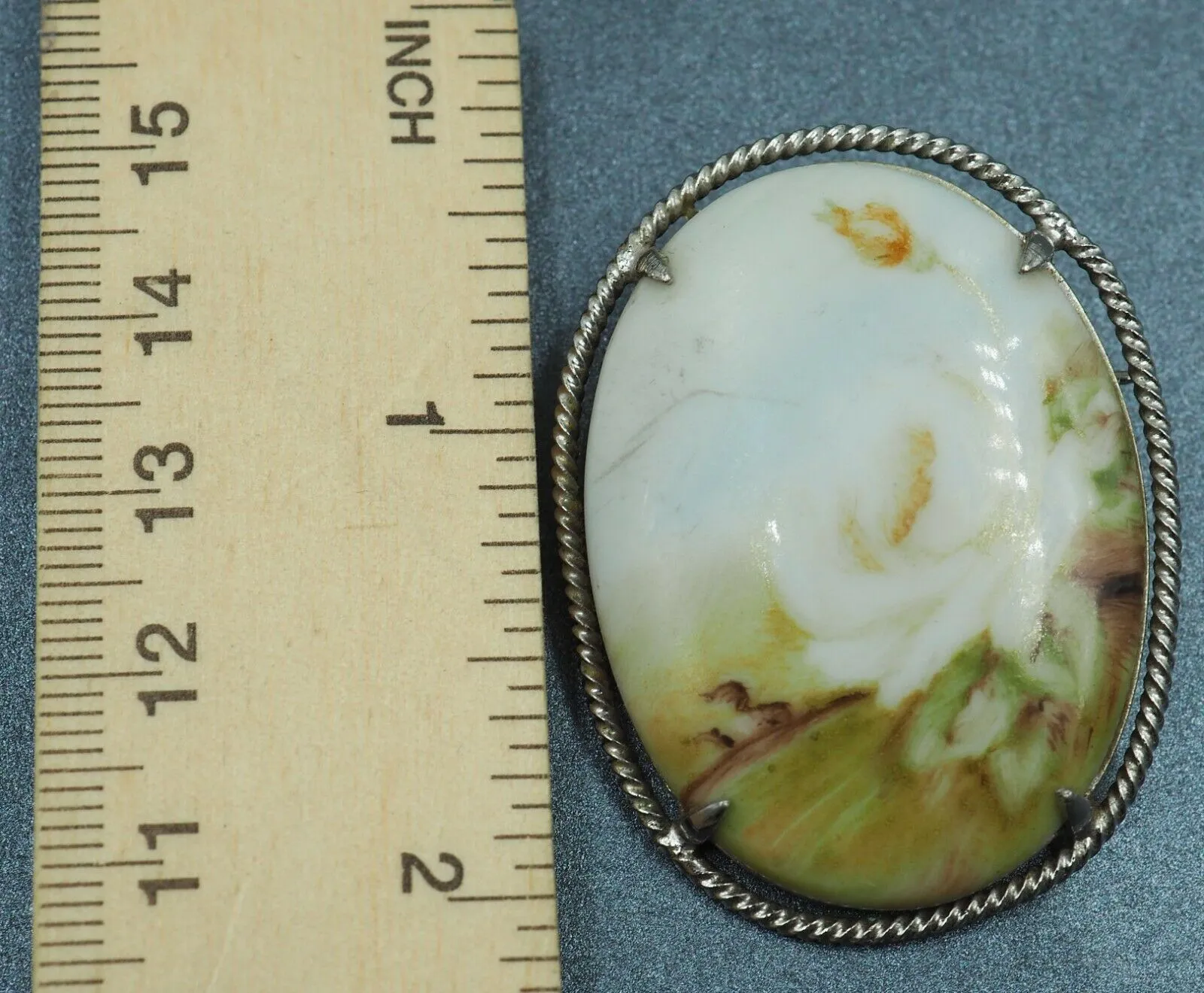 Porcelain Hand Painted Brooch/Pendant - Signed Noonan