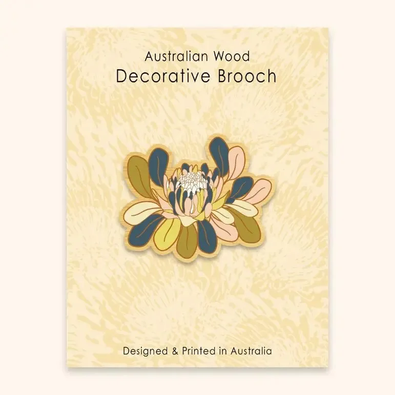 Protea Flower Australian Wooden Brooch