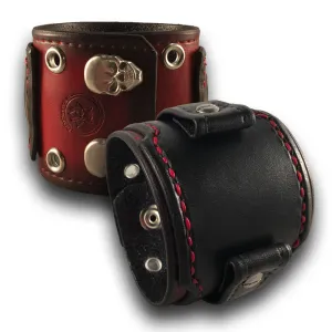 Red & Black Layered Leather Cuff Watch Band with Eyelets & Snaps