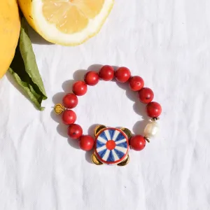 Red Howlite with Handpainted Ceramic Tambourine