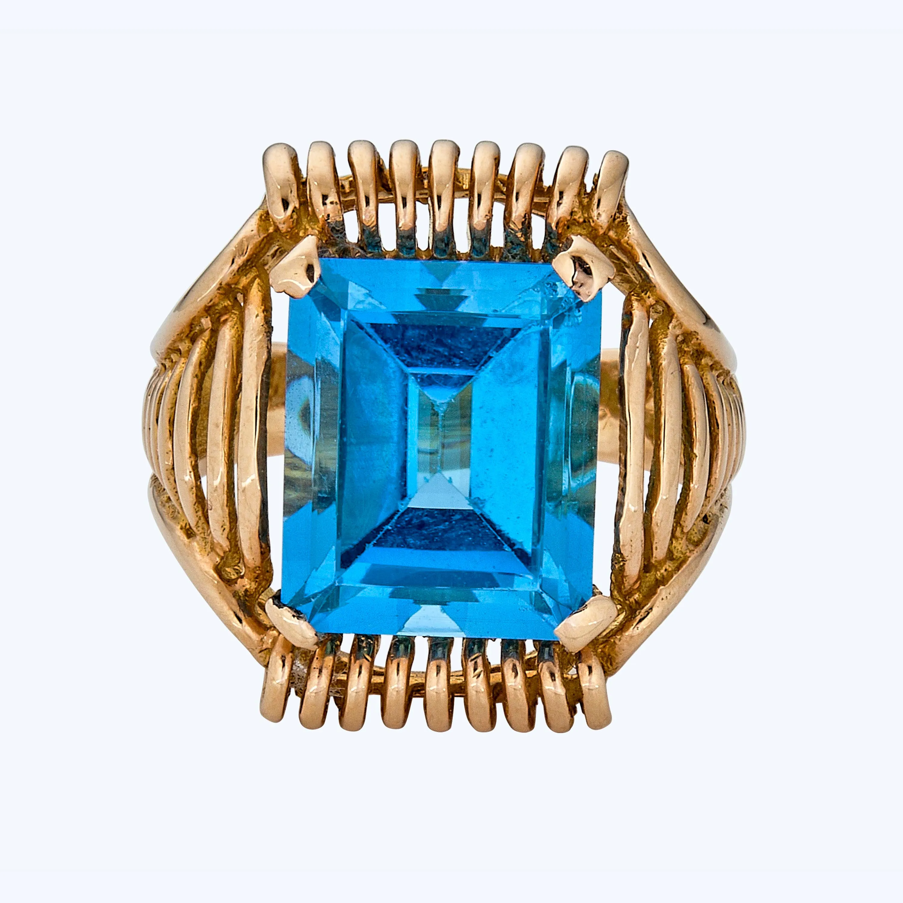 Retro French 18K Yellow Gold Topaz Geometric Ring