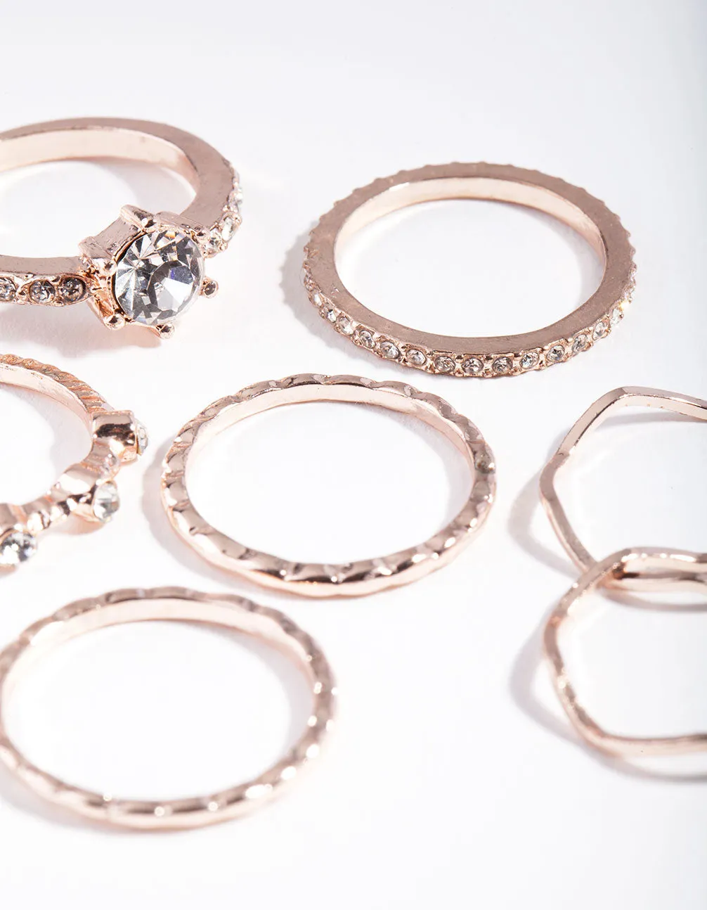 Rose Gold Crystal Mixed Ring 7-Pack