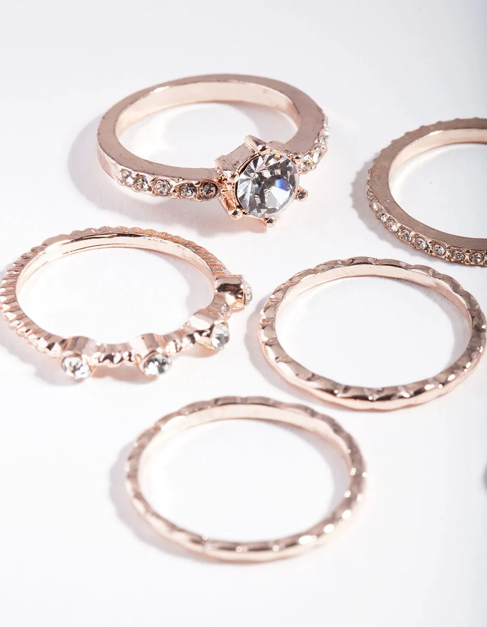 Rose Gold Crystal Mixed Ring 7-Pack