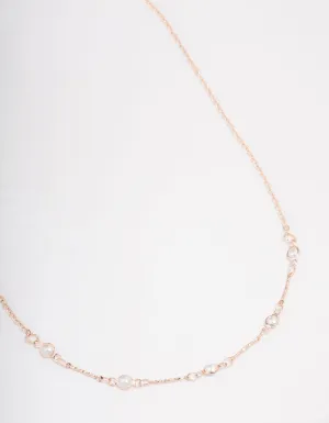 Rose Gold Encased Pearl Station Short Necklace