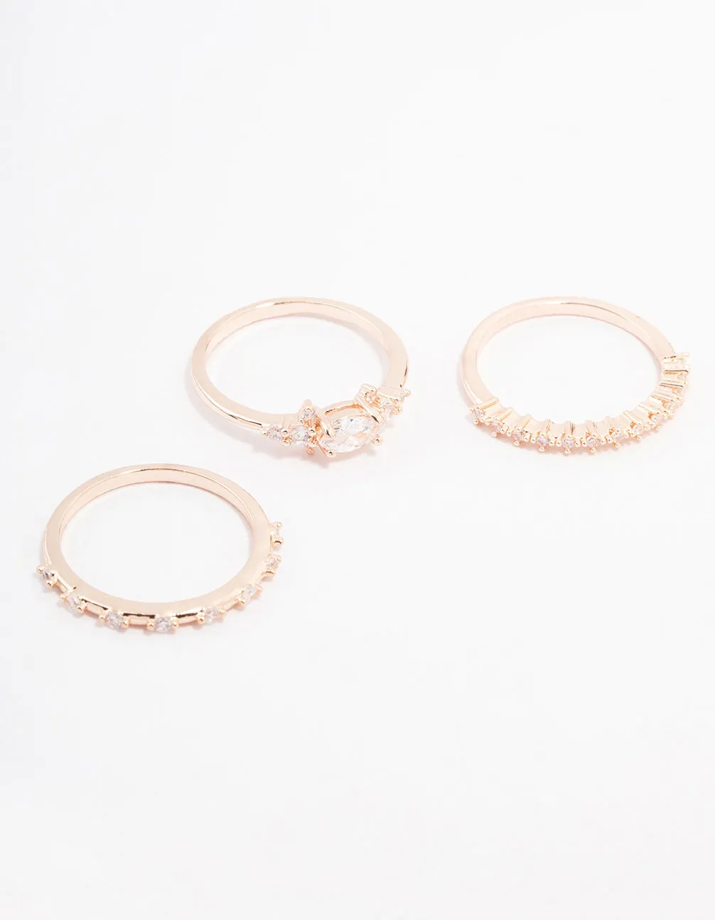 Rose Gold Plated Fine Marquise Stacking Ring 3-Pack