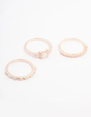 Rose Gold Plated Fine Marquise Stacking Ring 3-Pack