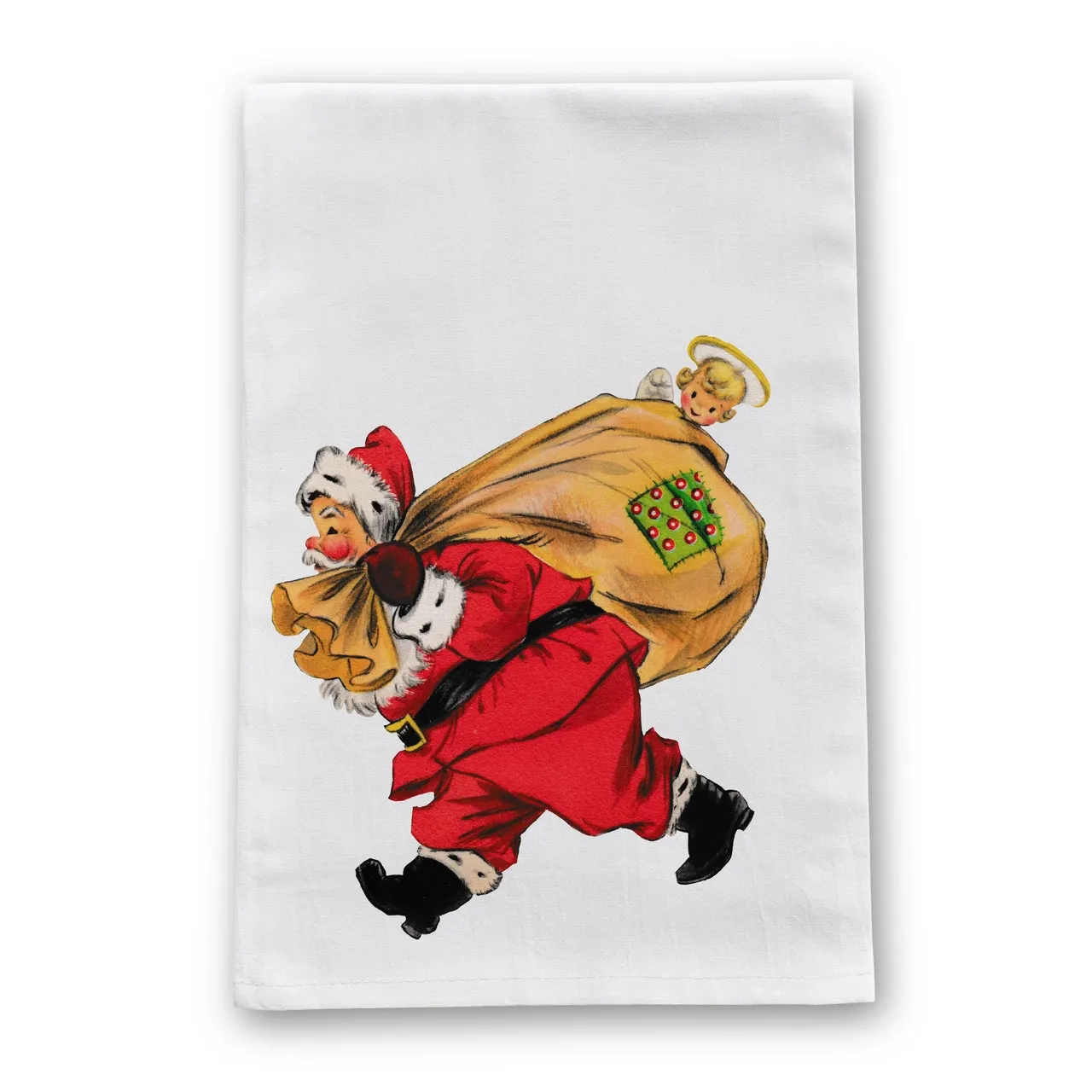 Santa With Bag Vintage Tea Towel