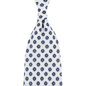 Shibumi-Flower Printed Linen Tie - White - Hand-Rolled