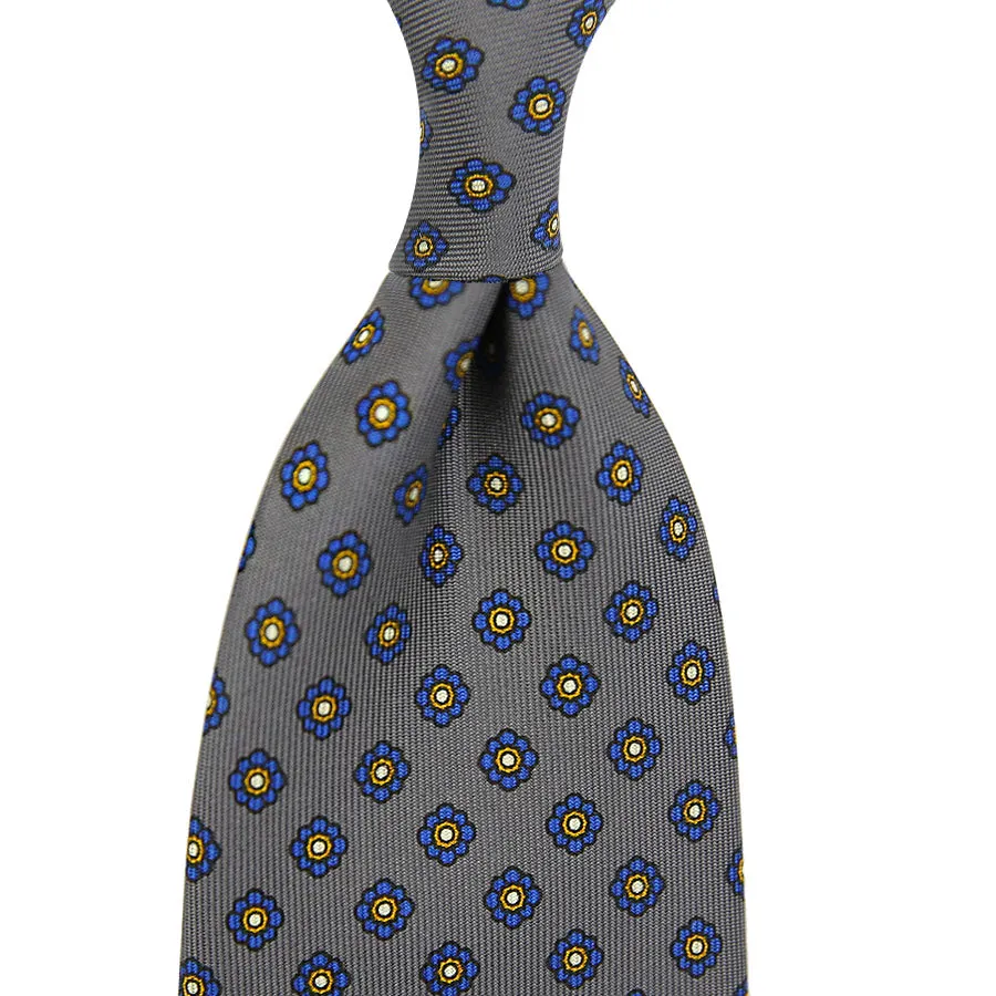 Shibumi-Flower Printed Silk Tie - Grey - Handrolled