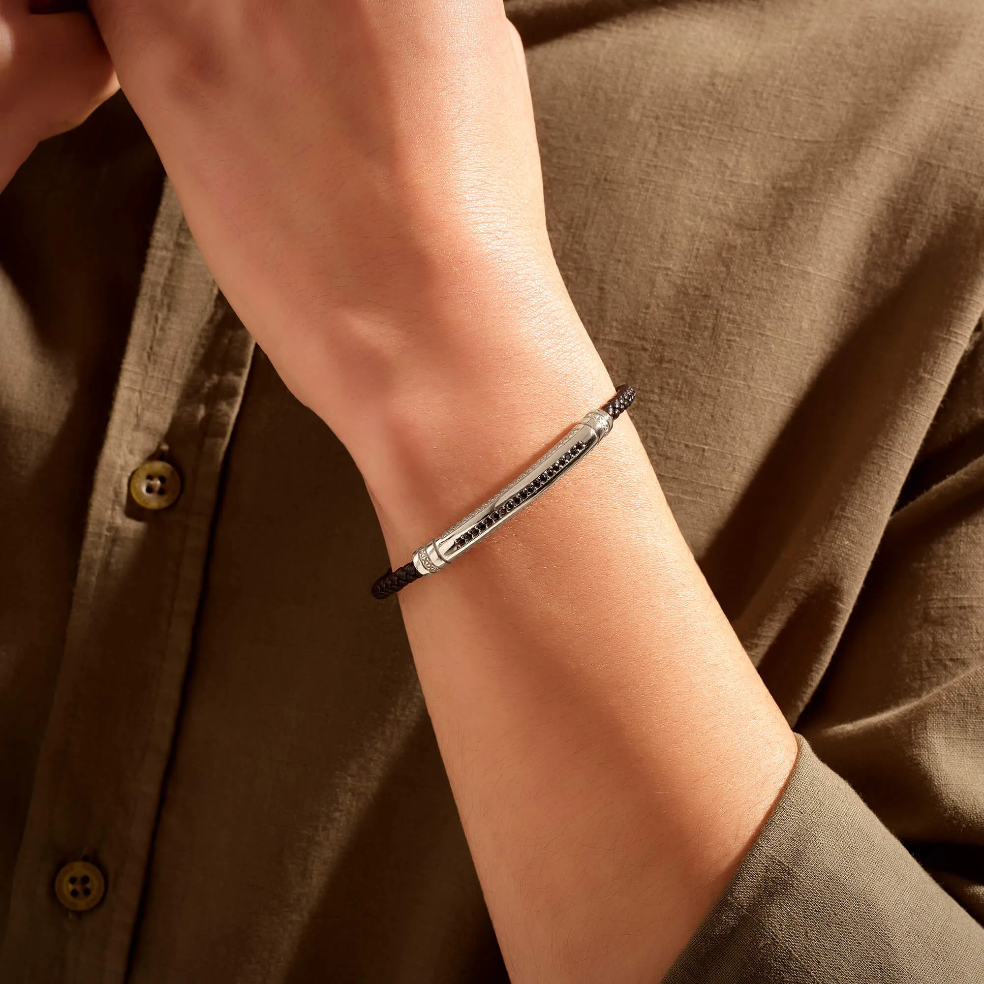 Signature Leather Bracelet - Solid Silver