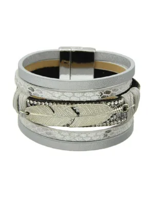 Silver Multilayer Blue Black Pu Leather Wrap Bracelets