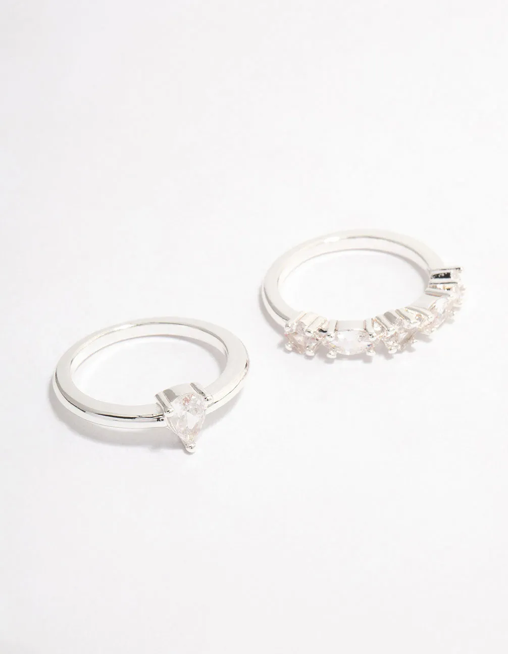 Silver Plated Alternating Pear Stacking Rings