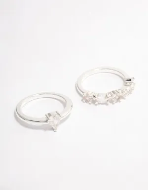 Silver Plated Alternating Pear Stacking Rings