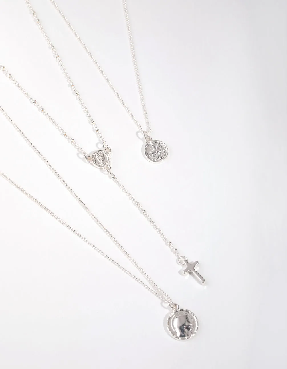 Silver Rosary 3-Row Necklace