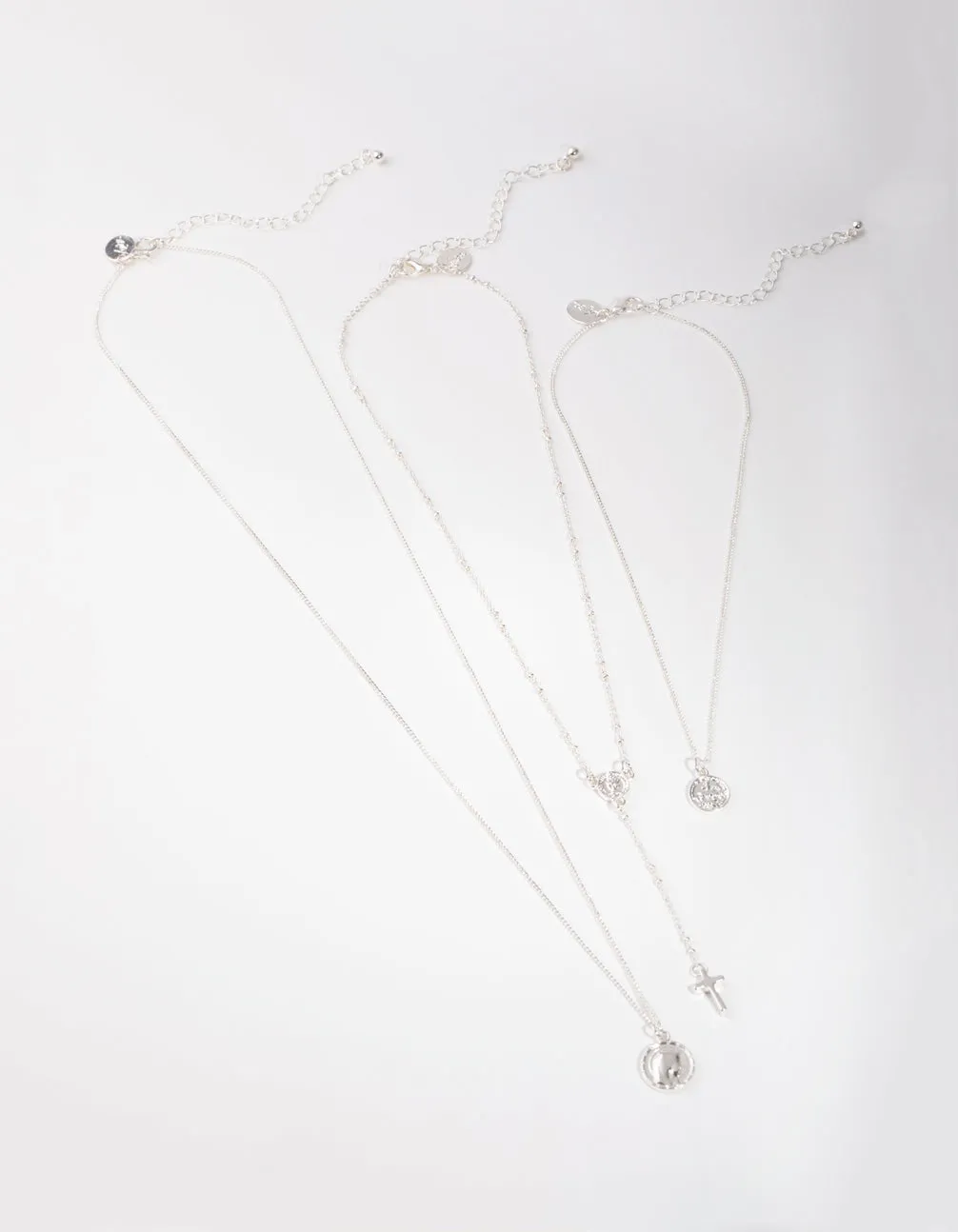 Silver Rosary 3-Row Necklace