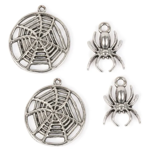 Spiders and Webs Charms - Imitation Antiqued Silver