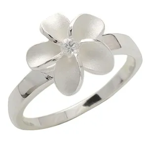 Sterling Silver 12mm Plumeria with CZ Ring