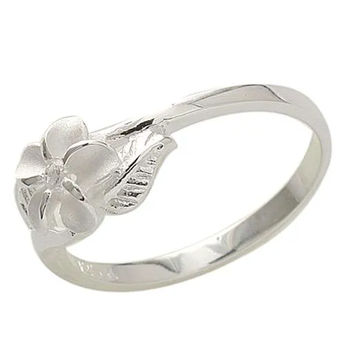 Sterling Silver 8mm Plumeria with CZ Two Leaf Ring