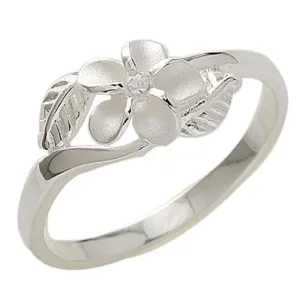 Sterling Silver 8mm Plumeria with CZ Two Leaf Ring