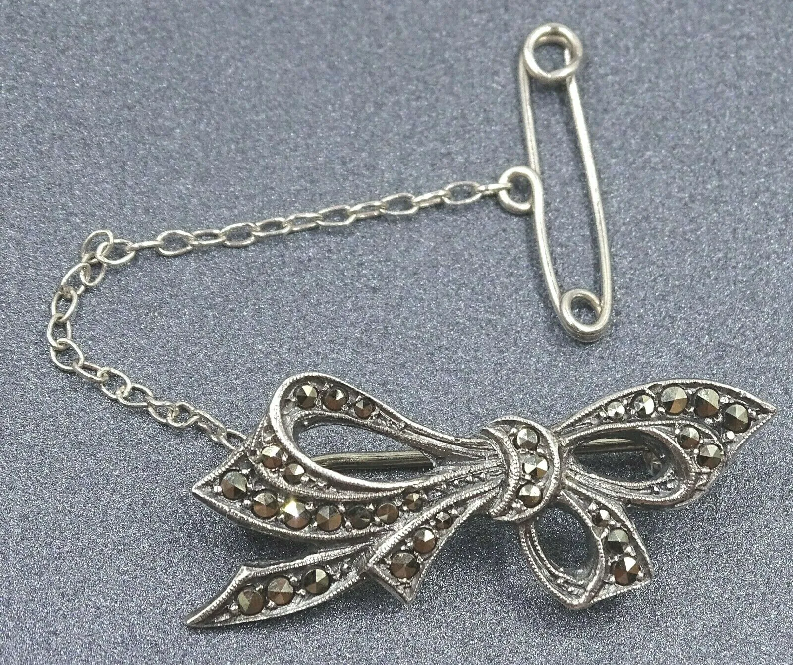 Sterling Silver & Marcasite Bow Brooch