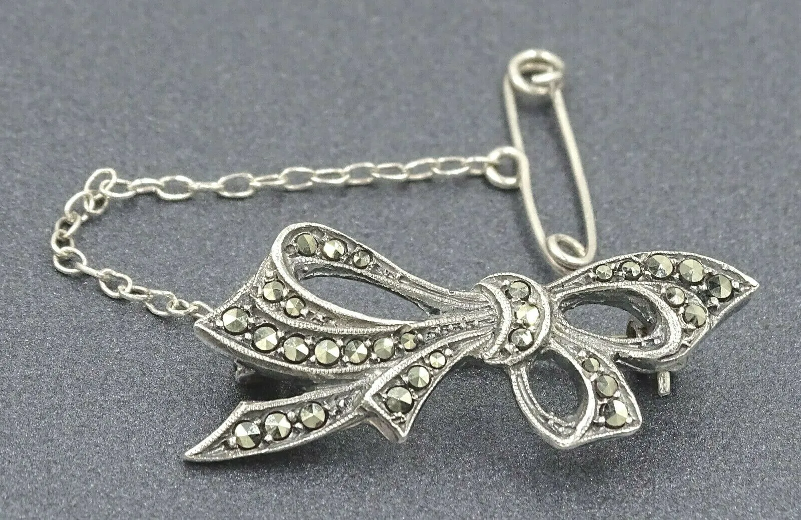 Sterling Silver & Marcasite Bow Brooch