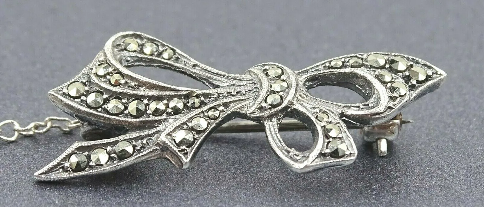 Sterling Silver & Marcasite Bow Brooch