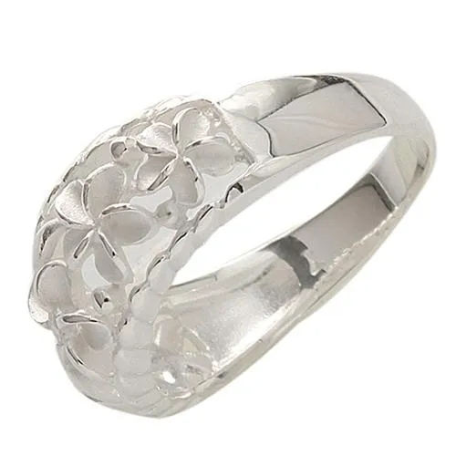 Sterling Silver Five Plumeria with CZ Ring