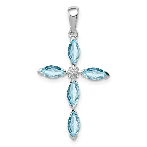 Sterling Silver Gemstone & Diamond Cross Pendants