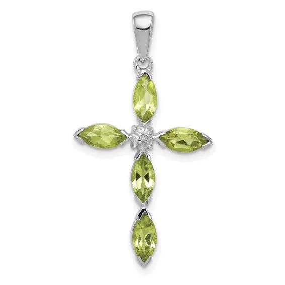 Sterling Silver Gemstone & Diamond Cross Pendants