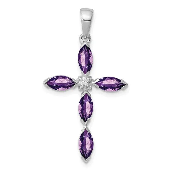 Sterling Silver Gemstone & Diamond Cross Pendants