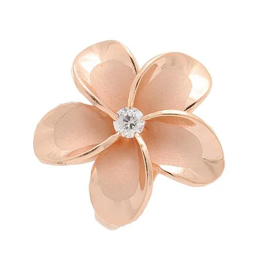 Sterling Silver Pink Gold Plated 22mm Plumeria with CZ Ring