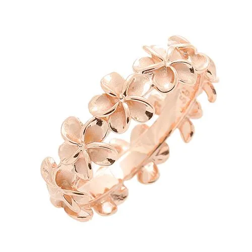 Sterling Silver Pink Gold Plated 8mm Plumeria Lei Ring