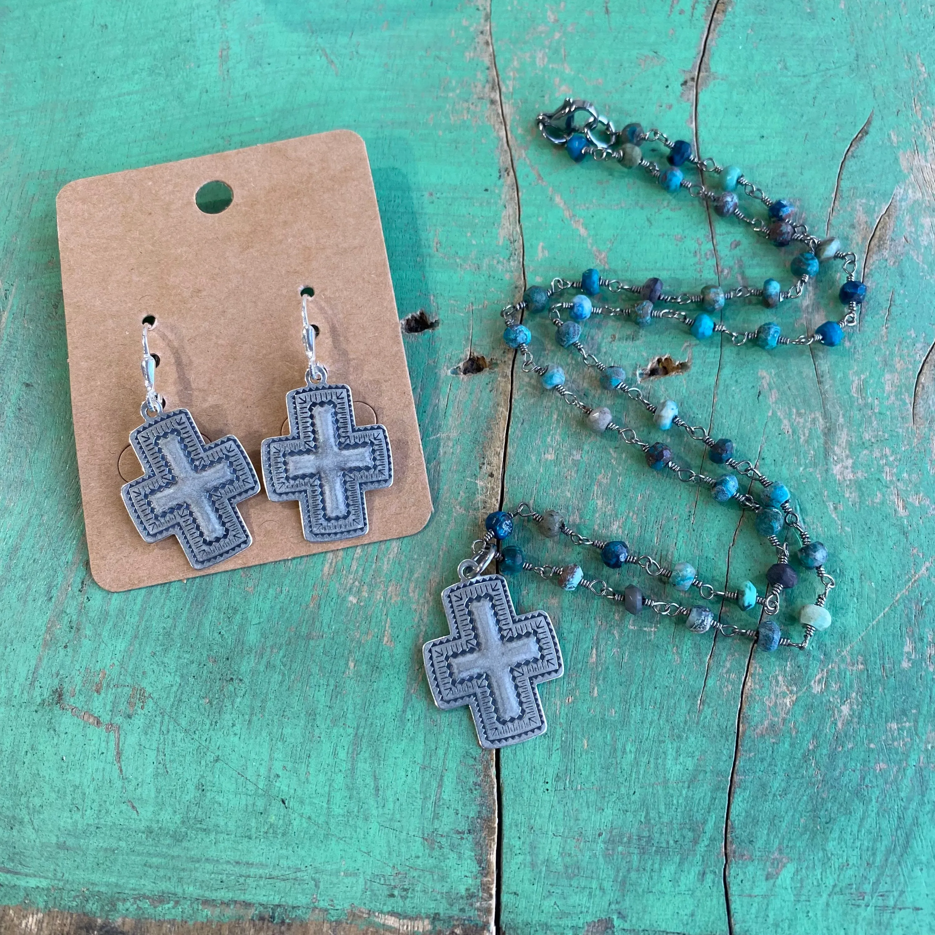 Sterling Silver Southwest Cross Earrings or Necklace Set