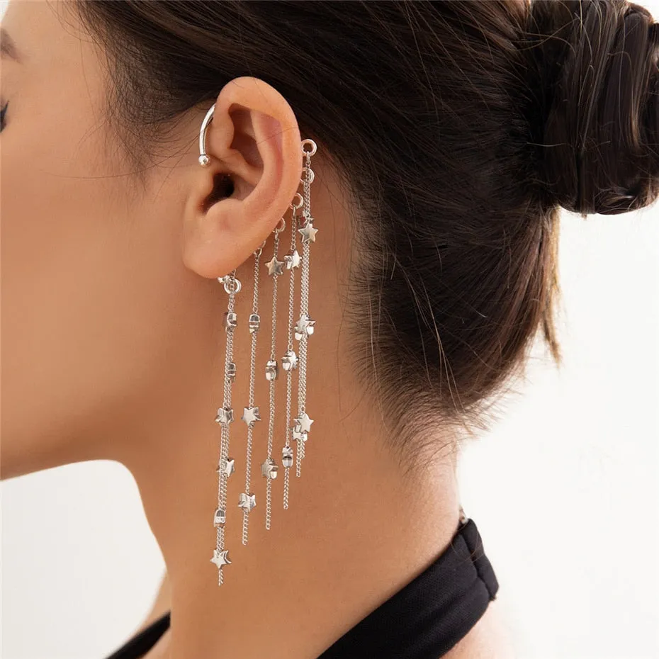 TEEK - Long Tassel Star Clip Earring