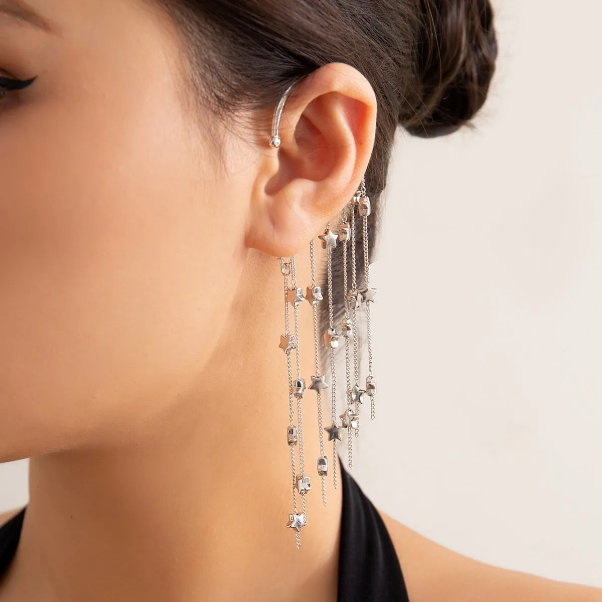 TEEK - Long Tassel Star Clip Earring