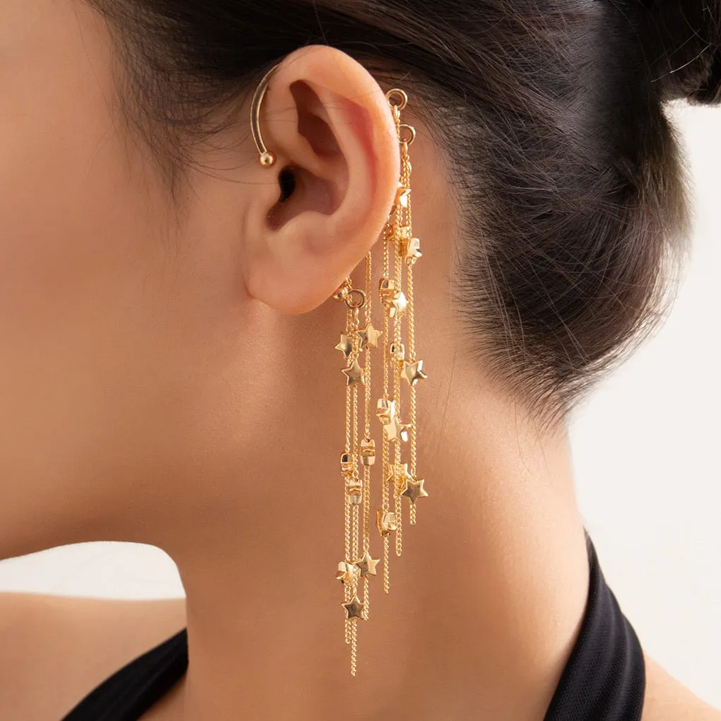 TEEK - Long Tassel Star Clip Earring