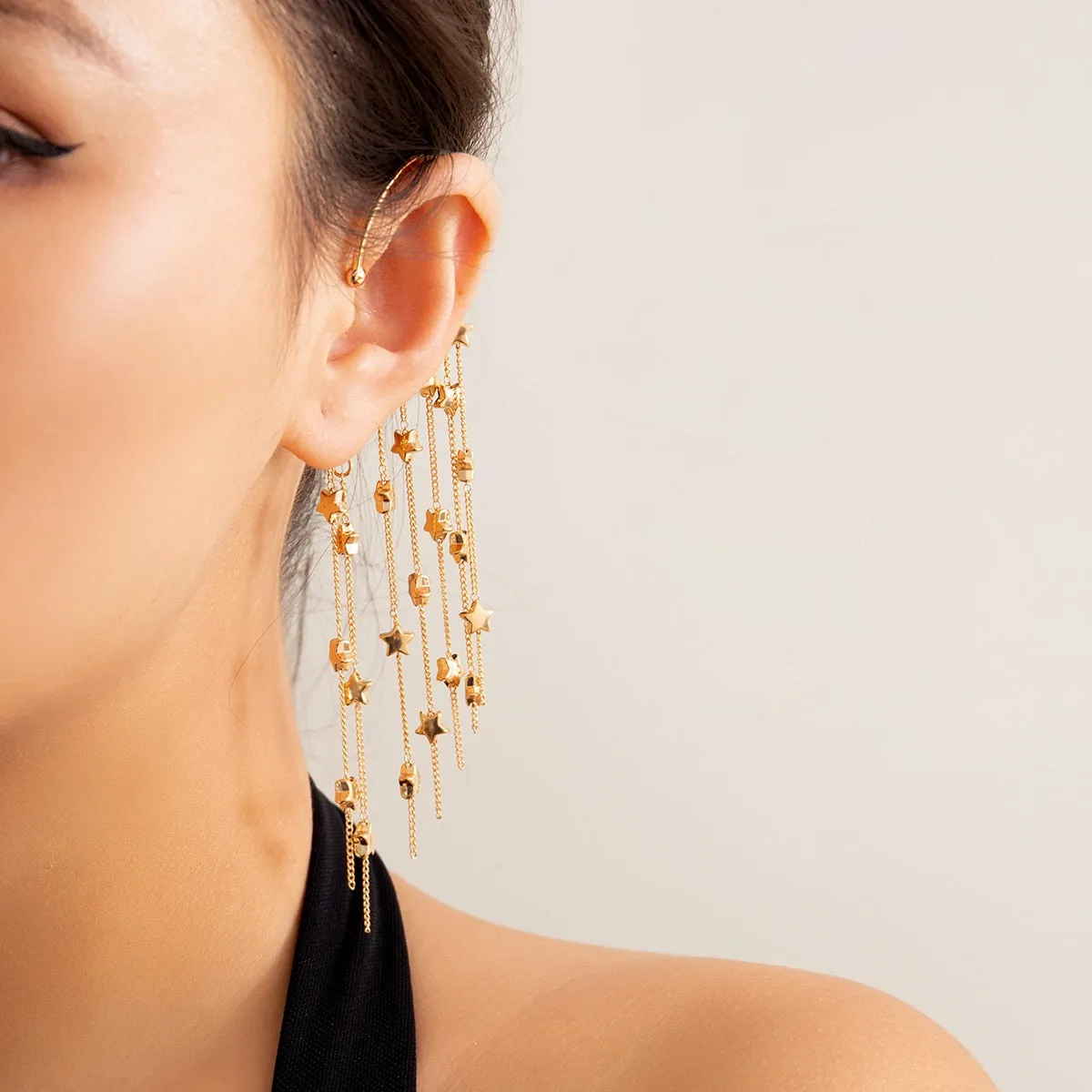 TEEK - Long Tassel Star Clip Earring