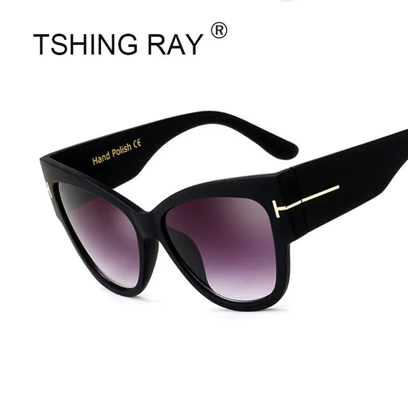 TSHING RAY Tom Fashion Brand Designer Cat Eye Women Sunglasses Female Gradient Points Sun Glasses Big Oculos feminino de sol TF