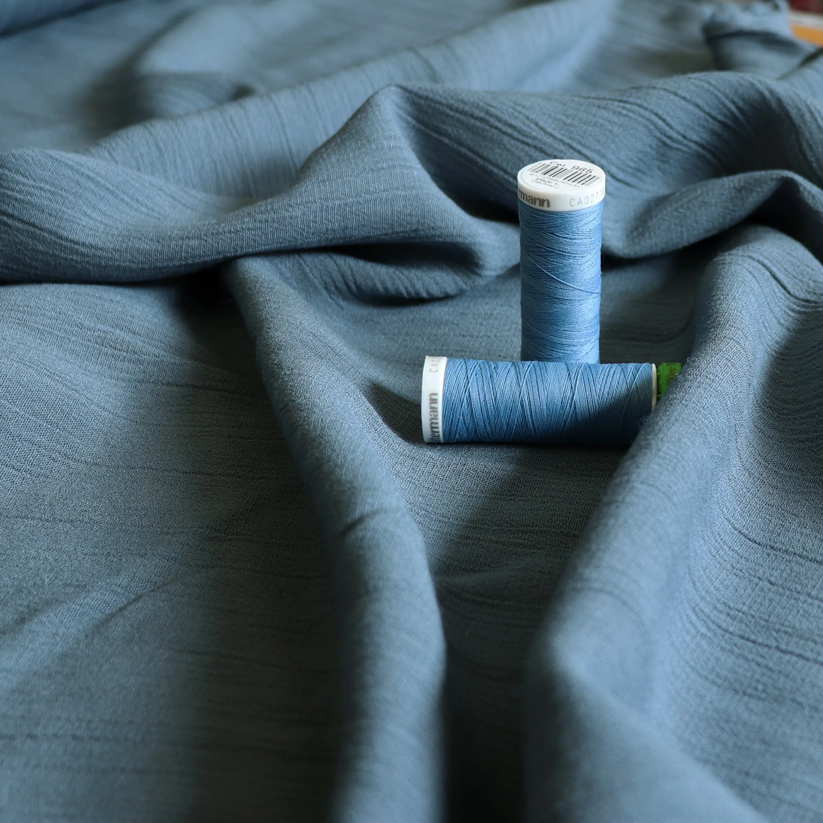 Viscose Linen Crinkle - Slate Blue - END OF BOLT 86cm