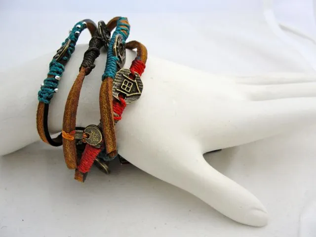 Wakami Dream Guatemalan Fair Trade Leather and Yarn Wrap Bracelet