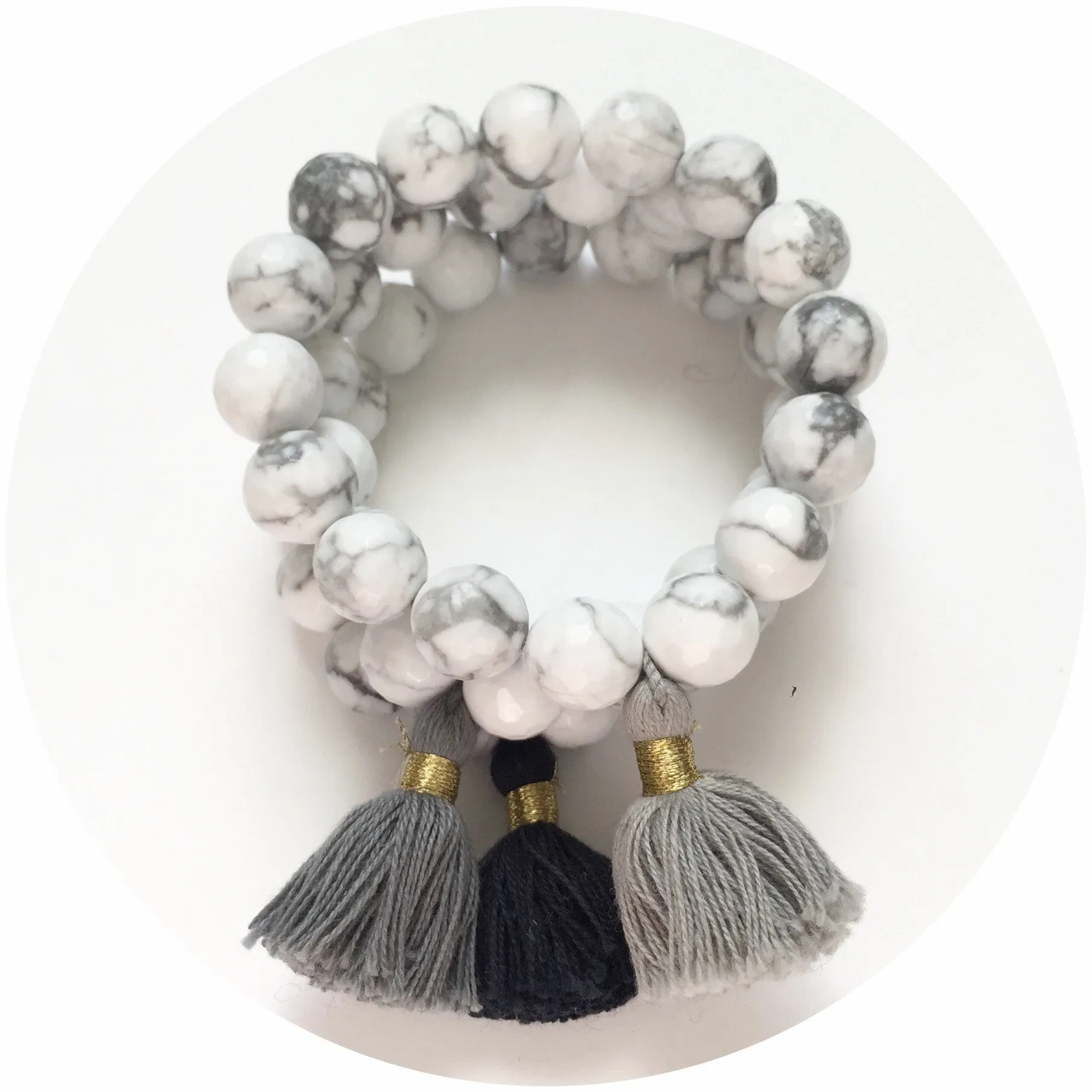 White Howlite with Black Tassel