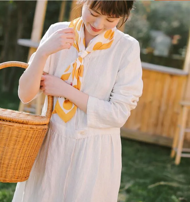 White Linen Women Dress Long Sleeve Women Linen Shirts Dresses With Buttons S90921