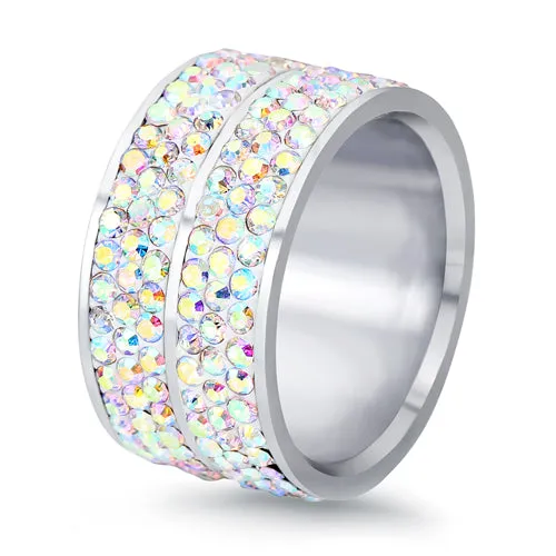 Wholesale High Quality Classic Stainless Steel 6 Row Crystal Jewelry Wedding Ring